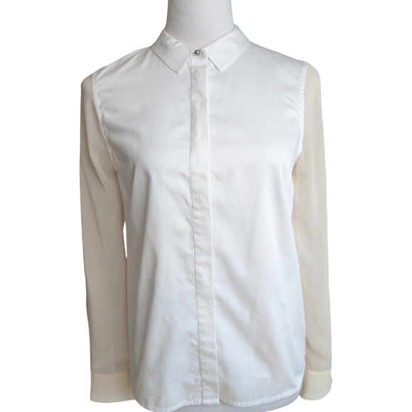 J Brand White Cotton Sheer Contrast Sleeve Blouse XS - Picture 13 of 16